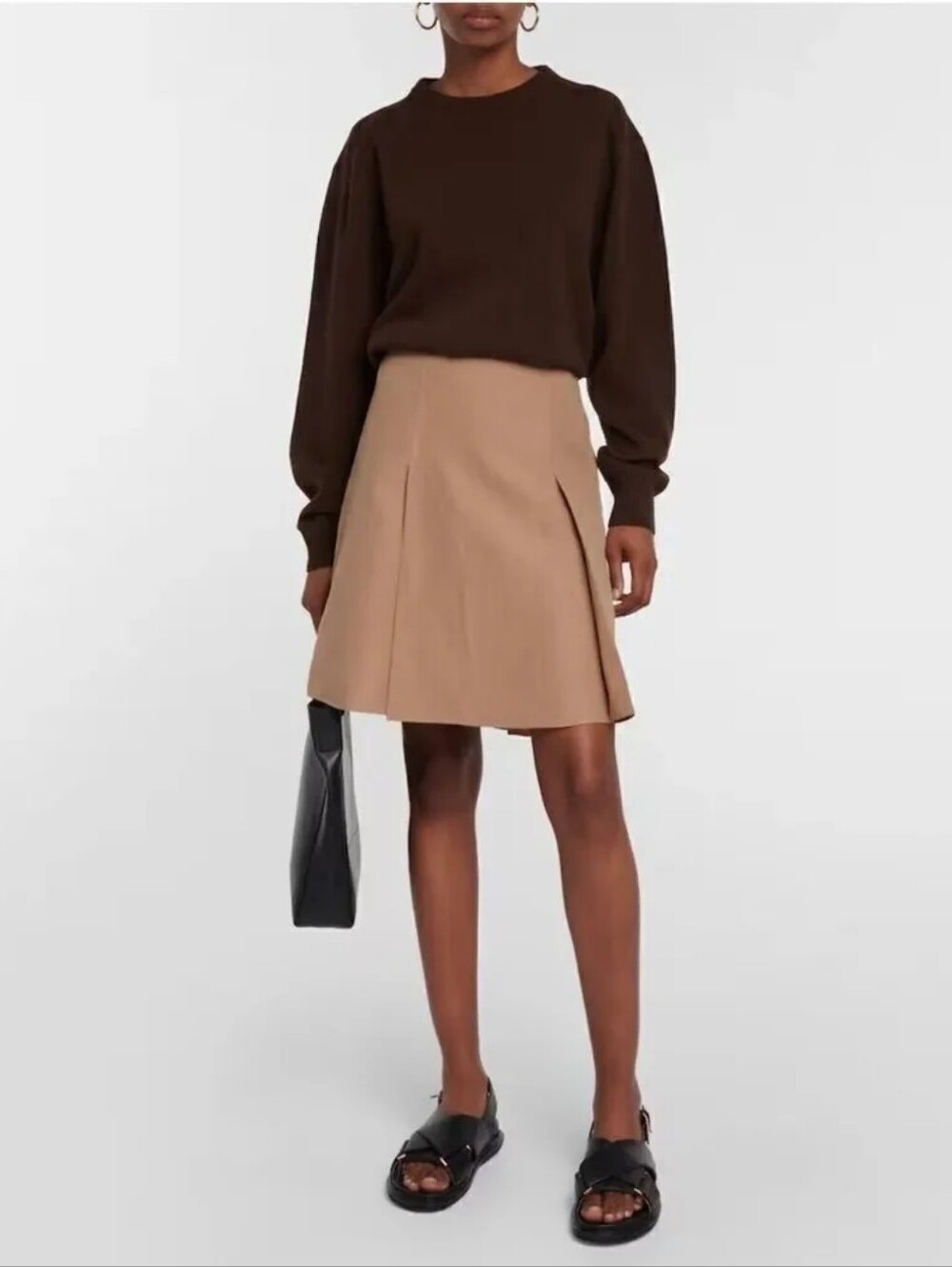 Vince Cotton Blend Pleated Flare Mini Skirt Camel Tan NWOT Size 6